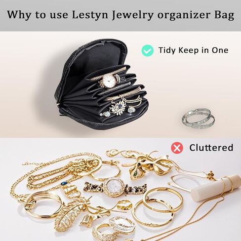 Jewelry Travel Organizer Bag -Waterproof Portable Small Jewelry Storage Ring Binder Rolls Zipper Pouch Bag for Accessory Necklaces/ Earrings/Rings/ Bracelets During Journey/Holiday or At Home-Black in Saudi Arabia