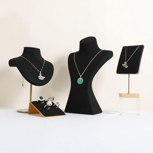 GemeShou Black necklace storage hanger stand jewelry organizer, Velvet jewelry stand necklace holder, jewelry mannequin bust for necklaces, jewelry bust display stands【Black-Medium height 9.25 inch】 in Saudi Arabia