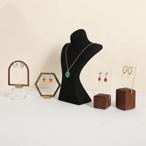 GemeShou Black necklace storage hanger stand jewelry organizer, Velvet jewelry stand necklace holder, jewelry mannequin bust for necklaces, jewelry bust display stands【Black-Medium height 9.25 inch】 in Saudi Arabia