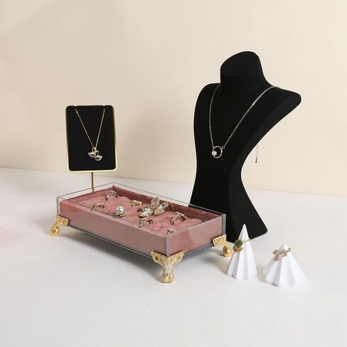 GemeShou Black necklace storage hanger stand jewelry organizer, Velvet jewelry stand necklace holder, jewelry mannequin bust for necklaces, jewelry bust display stands【Black-Medium height 9.25 inch】 in Saudi Arabia