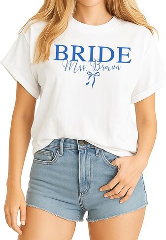 NAZENTI Personalized Bride Shirt, Future Mrs. Shirts, Custom Bridesmaid TShirt, Gift for Bridal Shower, Bachelorette, Wedding in Saudi Arabia