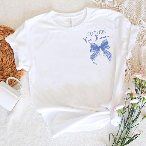 NAZENTI Personalized Bride Shirt, Future Mrs. Shirts, Custom Bridesmaid TShirt, Gift for Bridal Shower, Bachelorette, Wedding in Saudi Arabia