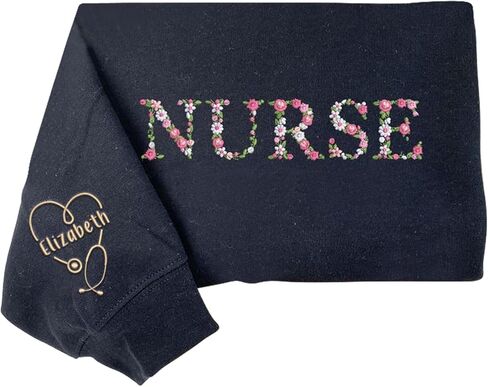 IZI POD Personalized Nurse Embroidered Sweatshirt For Women, Custom Name Nurses Shirts, Personalized Nurse Appreciation Gifts in Saudi Arabia