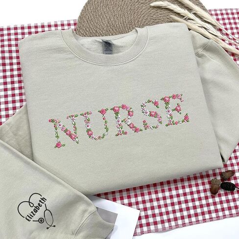 IZI POD Personalized Nurse Embroidered Sweatshirt For Women, Custom Name Nurses Shirts, Personalized Nurse Appreciation Gifts in Saudi Arabia