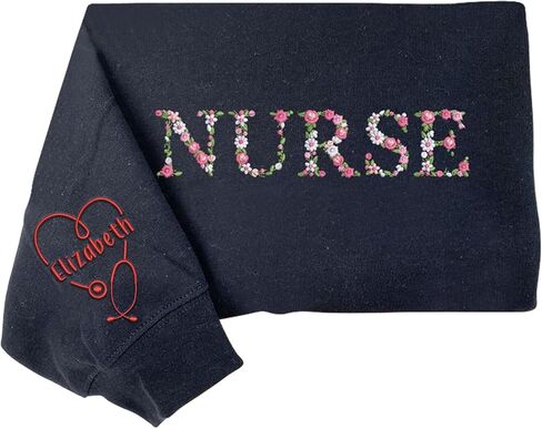 IZI POD Personalized Nurse Embroidered Sweatshirt For Women, Custom Name Nurses Shirts, Personalized Nurse Appreciation Gifts in Saudi Arabia
