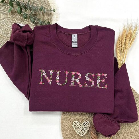 IZI POD Personalized Nurse Embroidered Sweatshirt For Women, Custom Name Nurses Shirts, Personalized Nurse Appreciation Gifts in Saudi Arabia