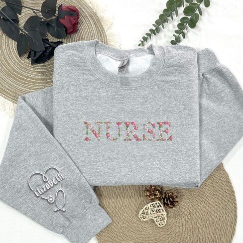 IZI POD Personalized Nurse Embroidered Sweatshirt For Women, Custom Name Nurses Shirts, Personalized Nurse Appreciation Gifts in Saudi Arabia