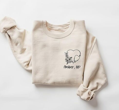 IZI POD Personalized Nurse Embroidered Sweatshirt For Women, Custom Name Nurses Shirts, Personalized Nurse Appreciation Gifts in Saudi Arabia