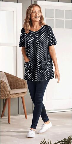 Amerimark متماسكة TUNIC TOP مع جيوب التصحيح - الأكمام القصيرة 100 ٪ متماسكة القطن ، لهجات زر in Kuwait