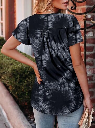 Angerella Womens Tunic Top T Shirts V Neck Short Sleeve Floral Print Trendy Dressy Casual Elegant Pleated Front Blouse in Kuwait