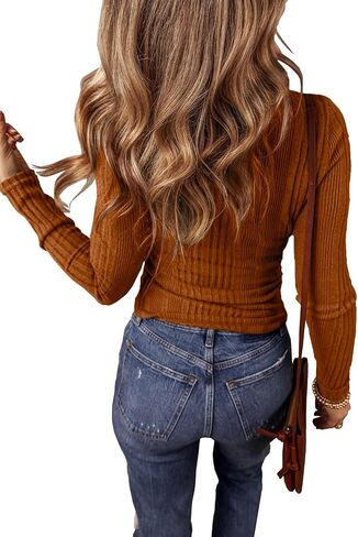 KINLONSAIR Women’s Long Sleeve Henley T Shirts Casual Crewneck Button Down Shirts Solid Slim Fit Knit Tunic Tops in Kuwait