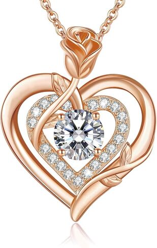 LAVUMO Moissanite Necklace Women Silver 925, 1 Carat Moissanite Diamond Double Heart Rose Pendant Christmas Valentines Day Birthday Jewelry Gifts for Women Girlfriend Mom in Saudi Arabia