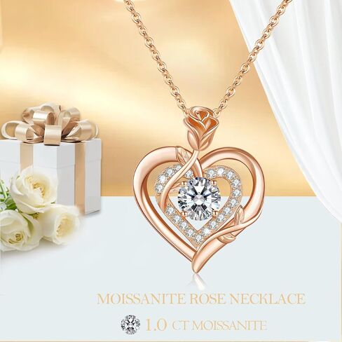 LAVUMO Moissanite Necklace Women Silver 925, 1 Carat Moissanite Diamond Double Heart Rose Pendant Christmas Valentines Day Birthday Jewelry Gifts for Women Girlfriend Mom in Saudi Arabia