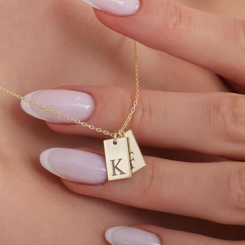 Initial Tag Necklace Gold Plated 925 Sterling Silver, Personalized Multiple Bar Letter Necklace, Custom Letter Pendant Family Initials 1-3 Charm Jewelry Gift for Mother Mom Friend Birthday in Saudi Arabia