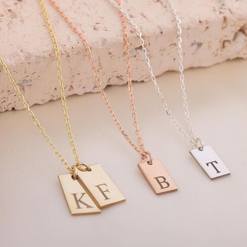 Initial Tag Necklace Gold Plated 925 Sterling Silver, Personalized Multiple Bar Letter Necklace, Custom Letter Pendant Family Initials 1-3 Charm Jewelry Gift for Mother Mom Friend Birthday in Saudi Arabia