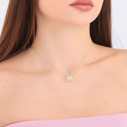 Initial Tag Necklace Gold Plated 925 Sterling Silver, Personalized Multiple Bar Letter Necklace, Custom Letter Pendant Family Initials 1-3 Charm Jewelry Gift for Mother Mom Friend Birthday in Saudi Arabia