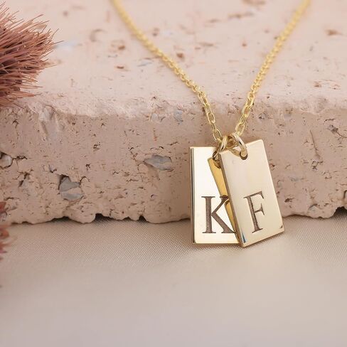 Initial Tag Necklace Gold Plated 925 Sterling Silver, Personalized Multiple Bar Letter Necklace, Custom Letter Pendant Family Initials 1-3 Charm Jewelry Gift for Mother Mom Friend Birthday in Saudi Arabia