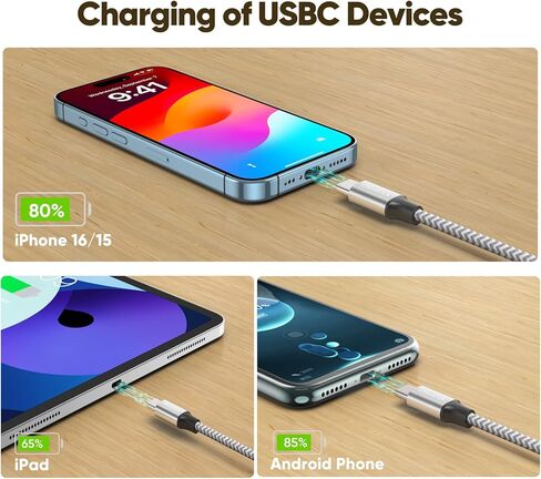 15 قدمًا من كابل USB C إضافي طويل ، 40 واط شحن سريعًا USBC إلى سلك USB-C ، و 480 ميجا بريتنيات في الثانية نقل البيانات من النوع C إلى الذكور لسلسلة iPhone 16/15 ، و Galaxy S24/S23 ، و Google ، و iPad ، و Pixel والمزيد in Kuwait