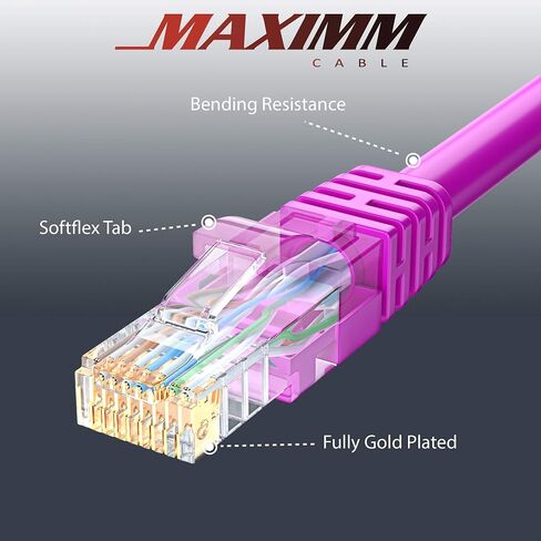 Maximm Cat 6 Ethernet Cable 1.5 FT ، 100 ٪ COPPER PUER ، CAT6 Cable (5 Pack) LAN ، كابل الإنترنت ، كابل التصحيح وكابل الشبكة - UTP (متعدد الألوان) 1.5 قدم in Kuwait