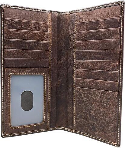 Western Genuine Leather Tooled Laser Cut Basketweave Men's Long Bifold Wallet in 8 colors (Coffee/Beige) in Saudi Arabia