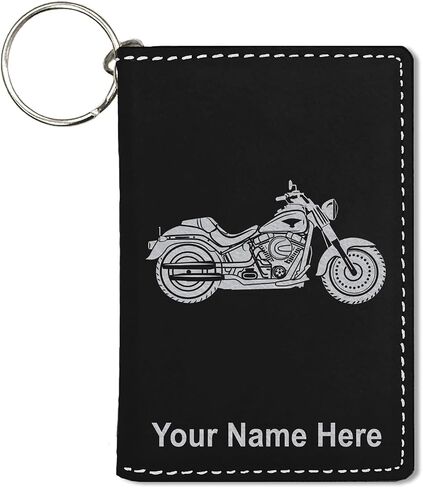 LaserGram ID Holder Wallet, Motorcycle, Personalized Engraving Included (Black with Silver) in Saudi Arabia