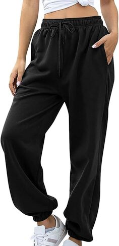 LRMQS Womens Joggers Pants Elastic Waisted Sweatpant with Pockets Casual Active Workout Running Sports Trousers in Saudi Arabia