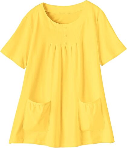 Amerimark متماسكة TUNIC TOP مع جيوب التصحيح - الأكمام القصيرة 100 ٪ متماسكة القطن ، لهجات زر in Kuwait