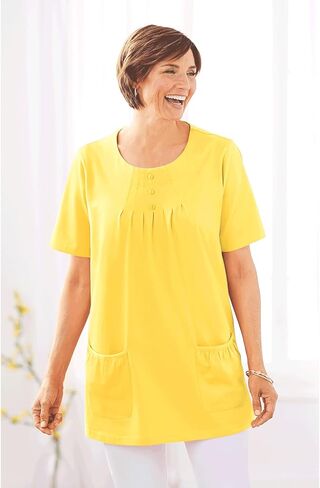Amerimark متماسكة TUNIC TOP مع جيوب التصحيح - الأكمام القصيرة 100 ٪ متماسكة القطن ، لهجات زر in Kuwait