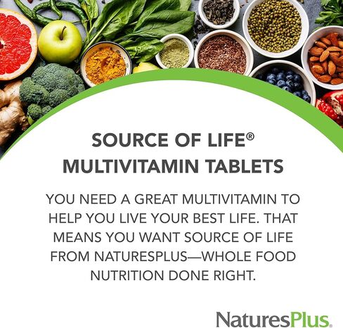 Natures Plus Source of Life - 180 قرصًا - مكملات متعددة الفيتامينات والمعادن مع الأطعمة الكاملة المركزة - خالية من الغلوتين ، نباتي - 60 حصص in Saudi Arabia