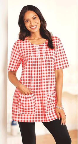 Amerimark متماسكة TUNIC TOP مع جيوب التصحيح - الأكمام القصيرة 100 ٪ متماسكة القطن ، لهجات زر in Kuwait