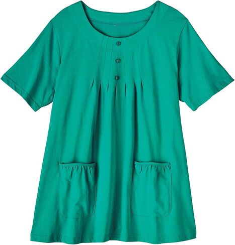 Amerimark متماسكة TUNIC TOP مع جيوب التصحيح - الأكمام القصيرة 100 ٪ متماسكة القطن ، لهجات زر in Kuwait