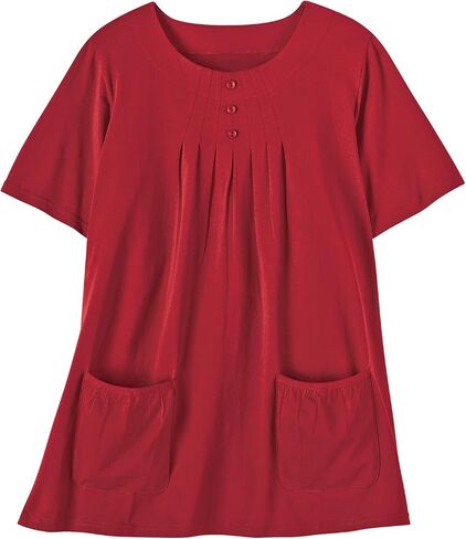 Amerimark متماسكة TUNIC TOP مع جيوب التصحيح - الأكمام القصيرة 100 ٪ متماسكة القطن ، لهجات زر in Kuwait