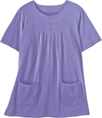 Amerimark متماسكة TUNIC TOP مع جيوب التصحيح - الأكمام القصيرة 100 ٪ متماسكة القطن ، لهجات زر in Kuwait