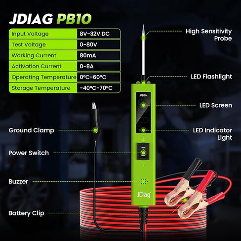 JDIAG PB60 Power Circuit Probe Tester with Battery, Multimeter, Oscilloscope, Fuel Injector Test, Voltage Tester 0-80V, Electrical Circuit Tester Kit with 33FT Cable, Supports 8-32V Car in Saudi Arabia