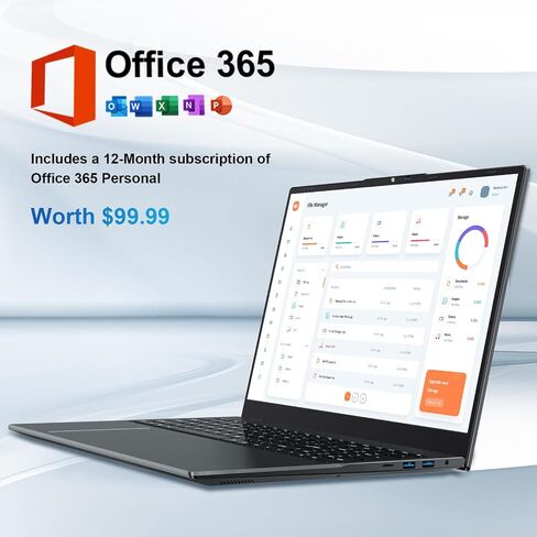 jumper Laptop, Office 365 One Year, Laptop Computer with 16GB RAM, 640GB Storage, Quad Coer N95 CPU, FHD 1920x1080 Display, 38WH Battery, 2.4G+5G WiFi, BT4.0, 2 Speakers, Portable Laptops 15.6 Inch. in Kuwait