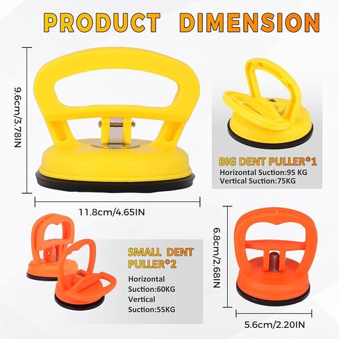 دنت مجتذب ، 3 حزمة CAR CAR DENT PULLER KIT ، أداة مزيل الكوب الشفط ، أدوات الإصلاح مقبض مقبض لجسم السيارات ، الشاشة ، الزجاج ، رفع البلاط ، الكائنات تتحرك (أصفر+برتقالي) in Kuwait