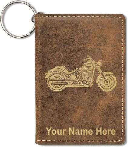 LaserGram ID Holder Wallet, Motorcycle, Personalized Engraving Included (Black with Silver) in Saudi Arabia