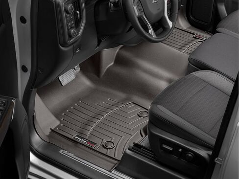 WeatherTech Custom Fit FloorLiners for Silverado 1500, Silverado 1500 LTD, Sierra 1500, Sierra 2500HD/3500HD, Sierra 1500 Limited, Silverado 2500HD/3500HD - 1st Row - Over The Hump (4414911), Black in Saudi Arabia