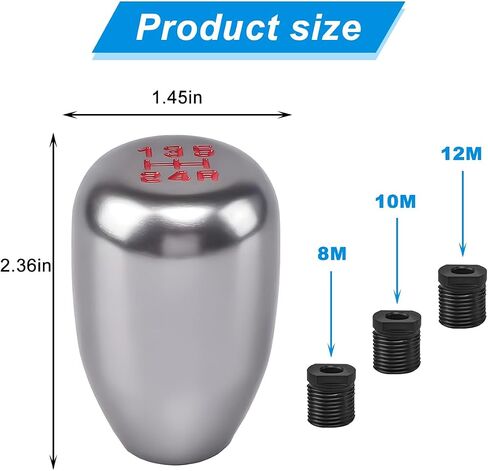 AUCELI Car Gear Shift Knob, 5 Speed Manual Vehicle Gear Stick Shifter Lever Knob with 3 Adapters, Aluminum Alloy Automotive Transmission Shift Knob Accessories, Universal for Most Cars (Black) in Saudi Arabia
