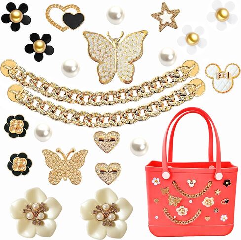 Bogg Bag سحر الملحقات ، سحر زهرة اللؤلؤ الفراشة المحددة لحقيبة Bogg ، سحر Bling Bag for Bogg Bag Rubber Beach Bags in Kuwait