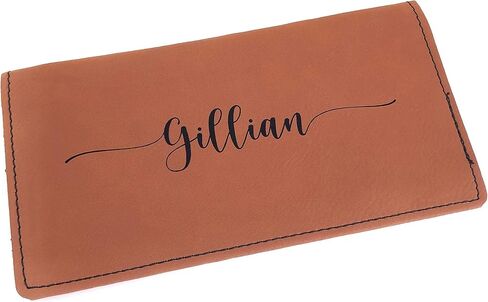 Personalized Checkbook Cover Faux Leather Permanently Engraved (Rustic Brown with Gold) in Saudi Arabia