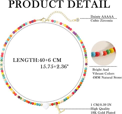 Colorful Beaded Dainty Initial Necklaces for Women Cute Choker Letter Necklace for Women Trendy Personalized Gold Monogram Pendant with Heart Necklaces for Women Jewelry Charm Gifts in Saudi Arabia