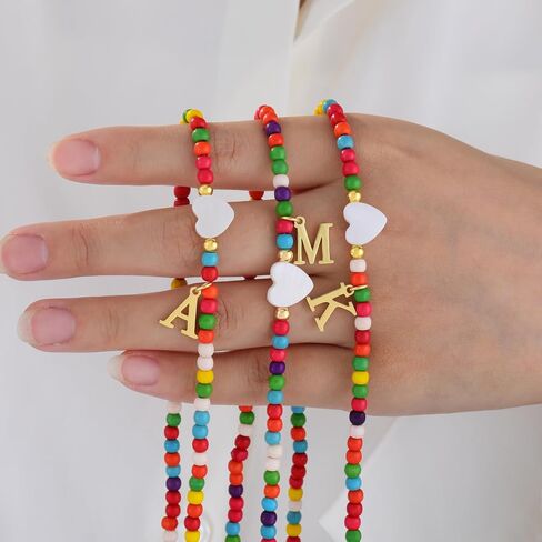 Colorful Beaded Dainty Initial Necklaces for Women Cute Choker Letter Necklace for Women Trendy Personalized Gold Monogram Pendant with Heart Necklaces for Women Jewelry Charm Gifts in Saudi Arabia