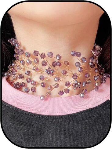 Bohemian Wide Crystal Choker Necklace for Women Handmade Gem Stone Chokers Bridal Chain Necklace for Party Wedding in Saudi Arabia