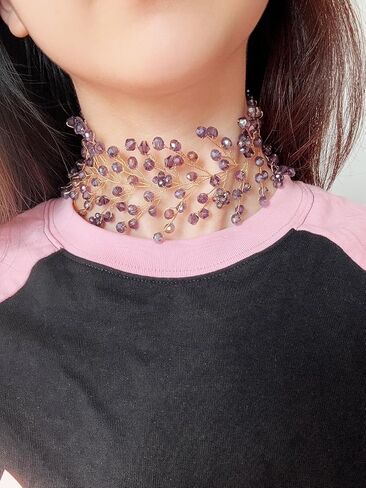 Bohemian Wide Crystal Choker Necklace for Women Handmade Gem Stone Chokers Bridal Chain Necklace for Party Wedding in Saudi Arabia