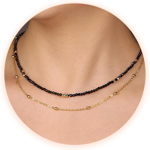 Beaded Necklaces for Women - 3mm Handmade Natural Stone Choker Healing Crystal Necklace Layered Gold Necklaces for Women Dainty Necklace Jewelry Gifts in Kuwait