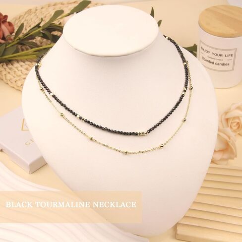 Beaded Necklaces for Women - 3mm Handmade Natural Stone Choker Healing Crystal Necklace Layered Gold Necklaces for Women Dainty Necklace Jewelry Gifts in Kuwait