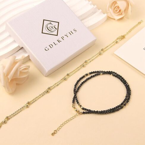 Beaded Necklaces for Women - 3mm Handmade Natural Stone Choker Healing Crystal Necklace Layered Gold Necklaces for Women Dainty Necklace Jewelry Gifts in Kuwait