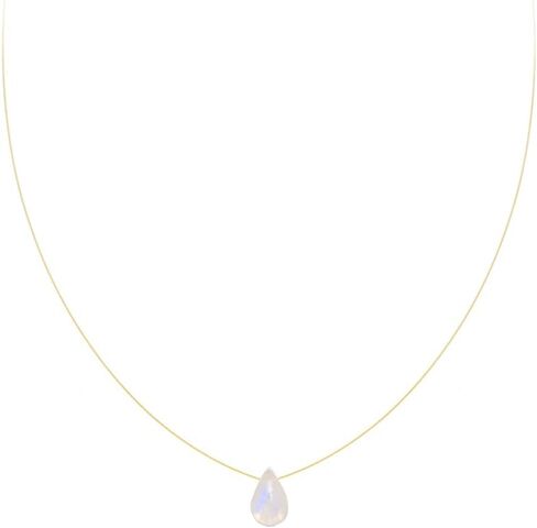 Dainty Tiny Moonstone Teardrop Natural Stone Floating Necklace Invisible Transparent Chain Choker Gift for Female in Saudi Arabia