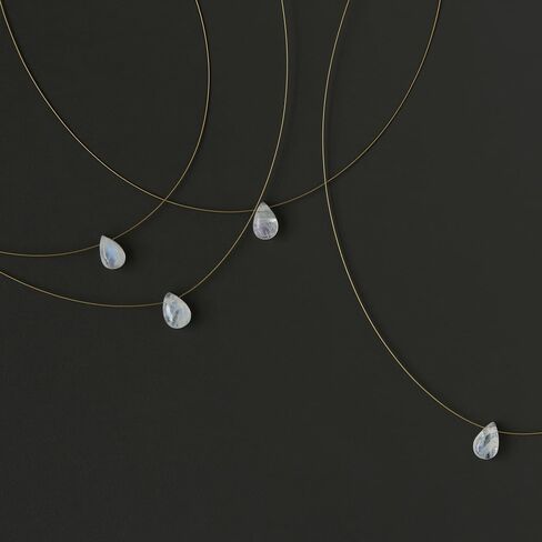 Dainty Tiny Moonstone Teardrop Natural Stone Floating Necklace Invisible Transparent Chain Choker Gift for Female in Saudi Arabia